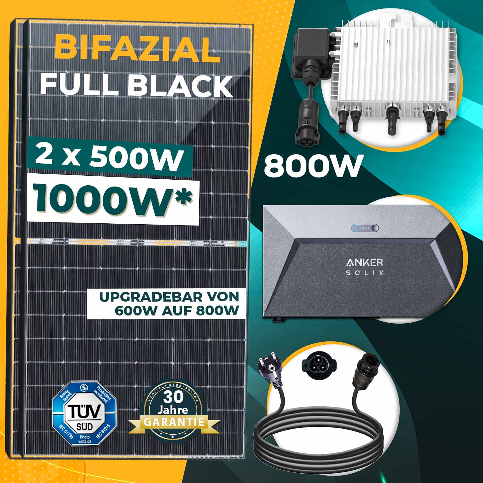 1000W Bifazial Balkonkraftwerk Mit Speicher Deye Wechselrichter 800W