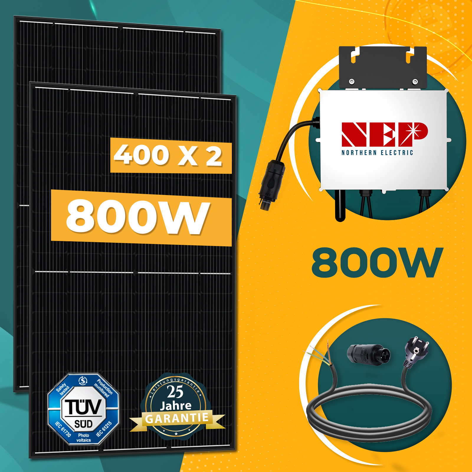 800W Balkonkraftwerk Komplettset inkl. 400W Solarmodule, NEP 800W