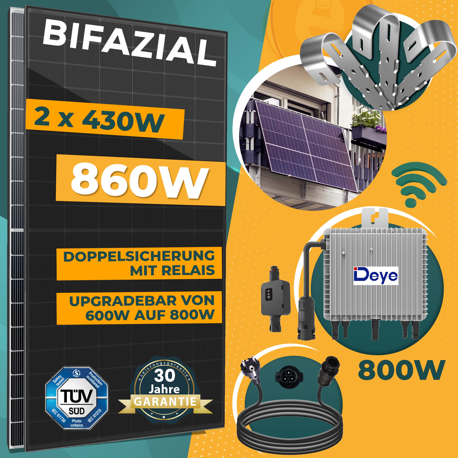 2×400W Balkonkraftwerk Set + 800W Deye Wechselrichter- EPP Solar
